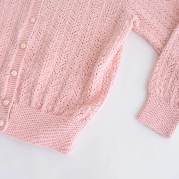 Vintage It's Pure Gold Baby Pink Knit Button Down Cardigan Sweater s - Picture 6 of 10